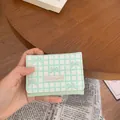 Portafoglio corto a tre ante verde menta con motivo a scacchi e fiocco chic - Verde