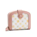 Pink daisy print women's thin wallet featuring canvas floral pattern and gold zipper - Hot Pink