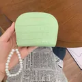 Mint green crocodile pattern accordion card wallet with white faux pearl handle strap - Green