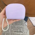 Lavender crocodile pattern accordion card holder with stylish white pearl wristlet strap - Light Purple