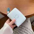 Light blue mini wallet with cartoon cat pattern and bright blue braided zipper cord - Light Blue