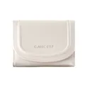 Classic cream minimalist bi-fold short wallet with lychee pattern leather and silver logo - Off White