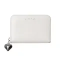 Detail of minimalist cream card holder with heart pendant and crinkle texture leather - White
