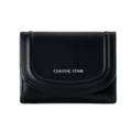 Vue détaillée du portefeuille en cuir noir avec lettrage Classic Star et coutures fines - Noir