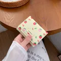 Short tri-fold cream PU leather wallet with strawberry and bow patterns for women - Milky Yellow