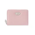 Piccolo portafoglio rosa chiaro in finta pelle lucida con logo S argento e zip - Rosa