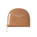 Portafoglio minimalista a semicerchio in pelle verniciata kaki con zip dorata - Cachi