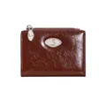 Minimalist dark brown folded leather wallet with a zipper closure and metal S logo - Brown