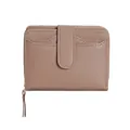 Short brown lychee texture women's wallet with zip and snap button closure - Khaki