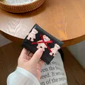 Piccolo portafoglio nero carino con stampa orsetti e dettaglio fiocco rosso - Nero