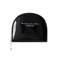 Portafoglio a semicerchio in pelle verniciata nera con stampa Forever Sunshine - Nero