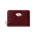 Portafoglio corto da donna in vernice bordeaux con logo in metallo e zip argentata - Borgogna