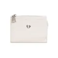 Off-white trifold wallet with crackle texture and silver heart hardware detail - White