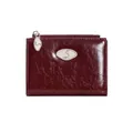 Minimalist wine red crinkled leather envelope wallet with silver S logo and zipper closure - Burgundy