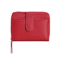 Short red lychee pattern wallet with U-shaped stitching and gold zipper for women - Red