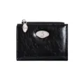 Minimalist black pleated leather envelope wallet with silver S logo and zip closure - Black