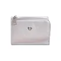 Silver metallic heart tri-fold wallet with crackle texture and zipper closure - Silver