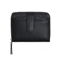 Short black PU leather women's wallet with litchi texture and zip closure - Black