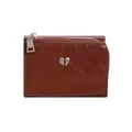 Portefeuille triple volet en cuir PU marron foncé avec cœur argenté et texture huilée - Marron