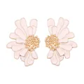 Elegant pink enamel flower stud earrings with gold center beads on white background - Cloud White