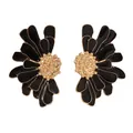 Detail of elegant black enamel flower earrings with textured gold flower core - Black