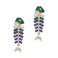 Boucles d'oreilles bohème en forme de poisson avec strass dégradés bleus et émail vert - Vert