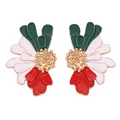 Détail de boucles d'oreilles fleurs en alliage avec émail multicolore et contours dorés - Vert Blanc Rouge