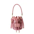 Sac seau rose à paillettes avec cordon de serrage, bandoulière et plaque texte dorée - Rose