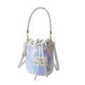 Sac seau blanc à paillettes irisées avec fermeture à cordon et logo doré élégant - Blanc