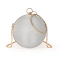 Sac de soirée sphérique argenté scintillant avec poignée anneau dorée et bandoulière - Style Sphérique à Strass (1001) / 1001 Gris