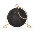 Sac de soirée sphérique noir scintillant avec anse dorée en strass et chaîne - Style Sphérique à Strass (1001) / Noir