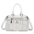 White ruched leather crossbody bag with multi-compartments and detachable strap - White