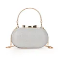 Pochette de soirée ovale pailletée argentée avec poignée dorée et nœud chic - Style Ovale avec Fermoir Noeud (1002) / 1002 Gris