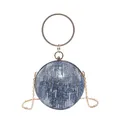 Blauwe denim bolvormige clutch tas met zilveren pailletten en met diamanten handvat - Donkerblauwe Pailletten