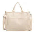 Minimalist off-white canvas tote bag with large front pockets and adjustable strap - Off White