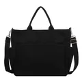 Large capacity black canvas crossbody bag with adjustable strap and side pockets - Black