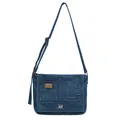 Borsa a tracolla in denim blu con grande toppa a lettera C e chiusura a girello - Blu scuro