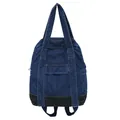 Dark blue denim backpack with black panel, contrast stitching and front pocket detail - Dark Blue