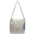 Blue New Chinese style shoulder bag with landscape embroidery and tassel detail - Light Blue