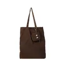 Bolso tote de lona marrón oscuro con bordado de ojos de monstruo y monedero a juego - café