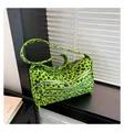 Neongrüne Canvas-Tasche mit Leopardenmuster, mehreren Reißverschlüssen und breitem Gurt - Grün