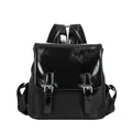Sac à dos noir minimaliste en cuir brillant et nylon avec boucles argentées - Noir