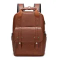 Mochila clásica de cuero PU marrón estilo vintage británico con hebillas de metal - Marrón