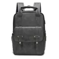Mochila vintage de cuero PU gris oscuro con textura agrietada y puerto USB integrado - Gris