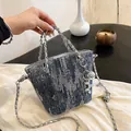 Blue denim bucket bag with silver sequins, metallic chain and balloon dog charm - Sequin Dark Blue
