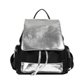 Large contrast color backpack for women in black and metallic silver with drawstring - 25*27*13 / Silver