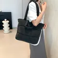 Large black quilted nylon tote bag with double handles for shoulder and hand carry - Single Bag / Black