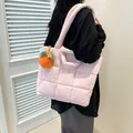 Quilted nylon tote bag in light pink with square pattern and lucky charm accessory - Single Bag / Pink