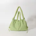 Quilted light green puffer tote bag made of padded nylon fabric for versatile daily use - Light Green