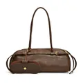 Borsa baguette in pelle marrone scuro con fibbia in metallo e portaocchiali abbinato - 15*38*11 / Marrone